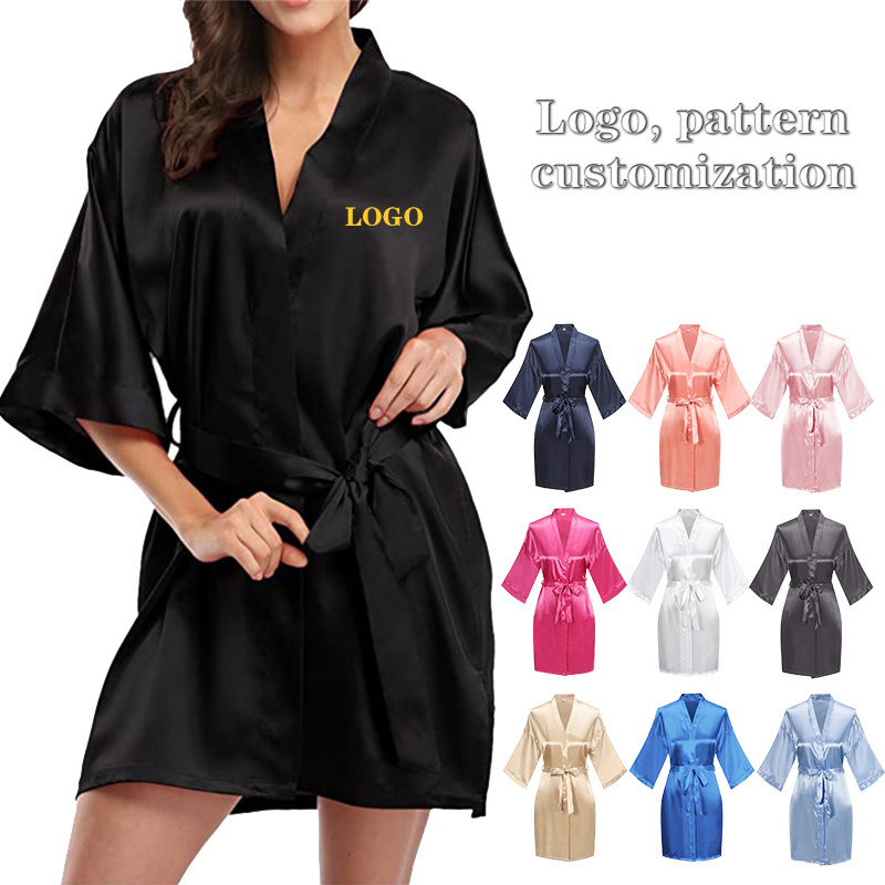 NANTEX Wholesale Dropshipping Custom Logo High Quality Short Sleeve Kimono Satin Silk Robes Women