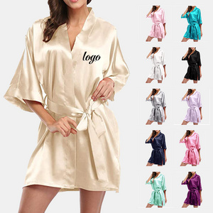 NANTEX Custom Wholesale Women Sleepwear Short Bridesmaid Robe de Satin Wedding Peignoir Kimono Satin Robe