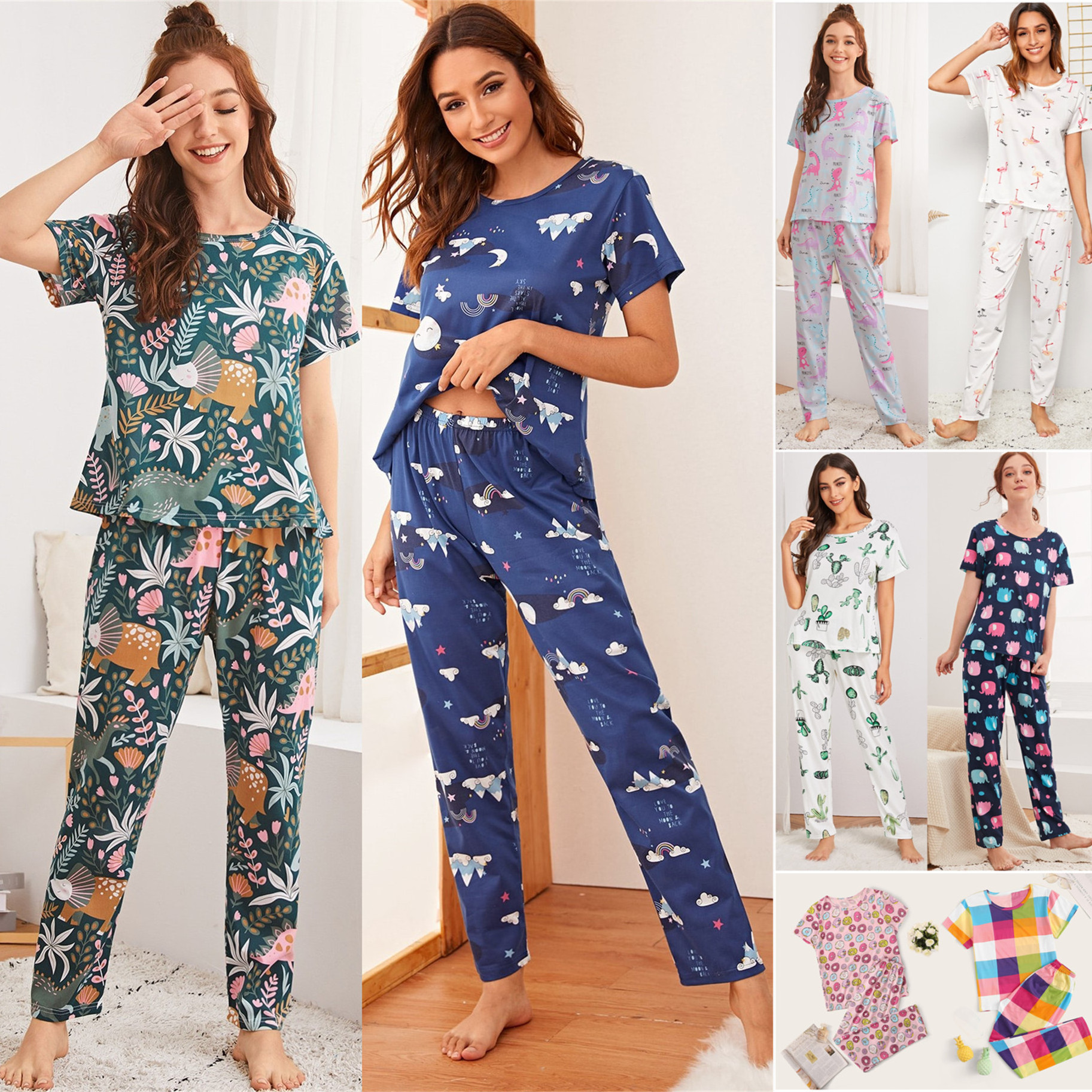 NANTEX Women Sleepwear  Pajama Set 2 Piece Sleep Wear Sets animal pattern Nighty For Ladies Night Suits Lounge Wear Women