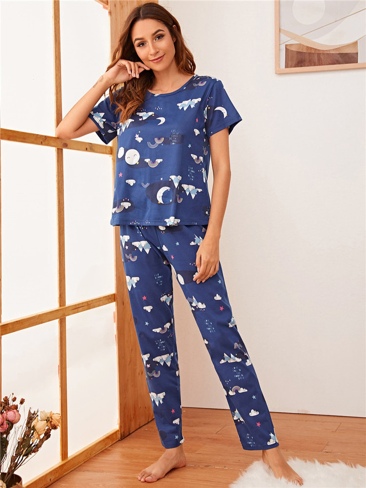 NANTEX OEM summer arrival women pajamas two piece sleepwear sets stars long-sleeved cartoon pattern suit women's sleepwear