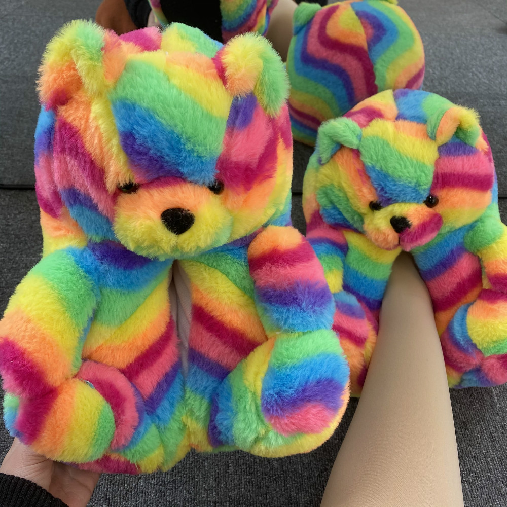 NANTEX Adult Kids Plush Teddy Bear Slipper Furry Fur Slides House Women Girls Teddy Bear Slippers