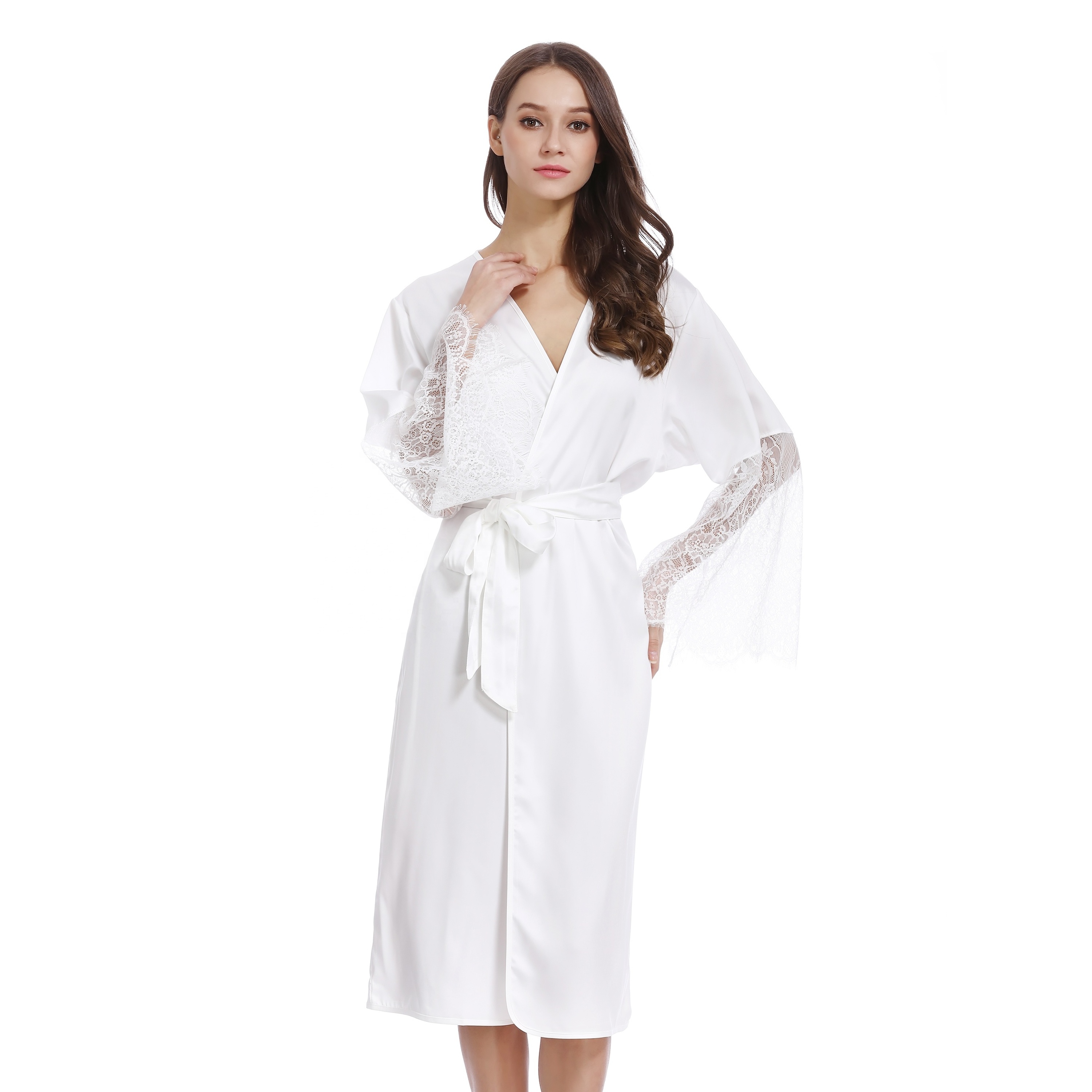 Chinese Factory Wholesales Bridesmaid Satin Lace Robes For Wedding