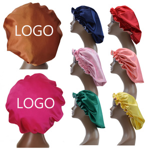 OEM LOGO Custom Bonnets Silk Stain Bonnet Hair Designer Women Kids Sleeping Bonnets