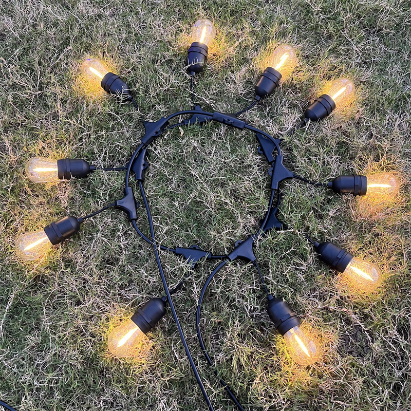 48FT Long 15/20/24 pcs LED Bulbs E27 Wedding Garden Cafe Bar Festival Waterproof Festoon Outdoor Party String Lights With UL588