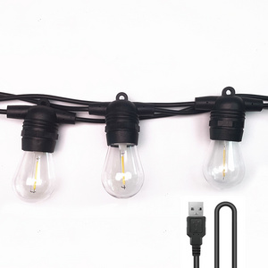 24.6FT USB Powered Festoon Outdoor String Lights 10 Bulbs Shatterproof S14 Garden Party Lights