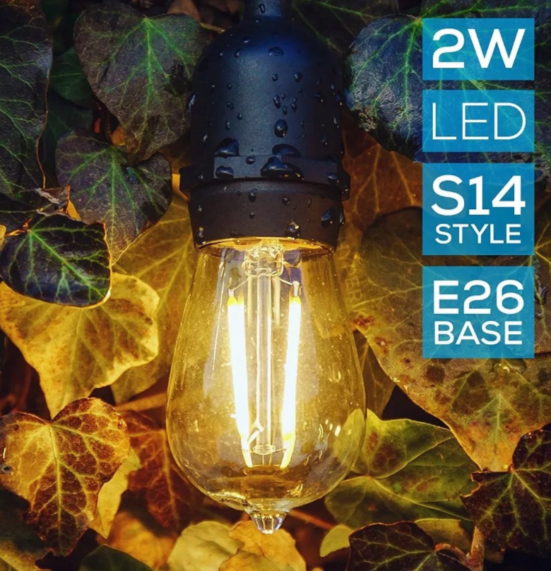 2W S14 LED Light Bulbs With Shatterproof Shell Warm White Filaments 2200K 2700K