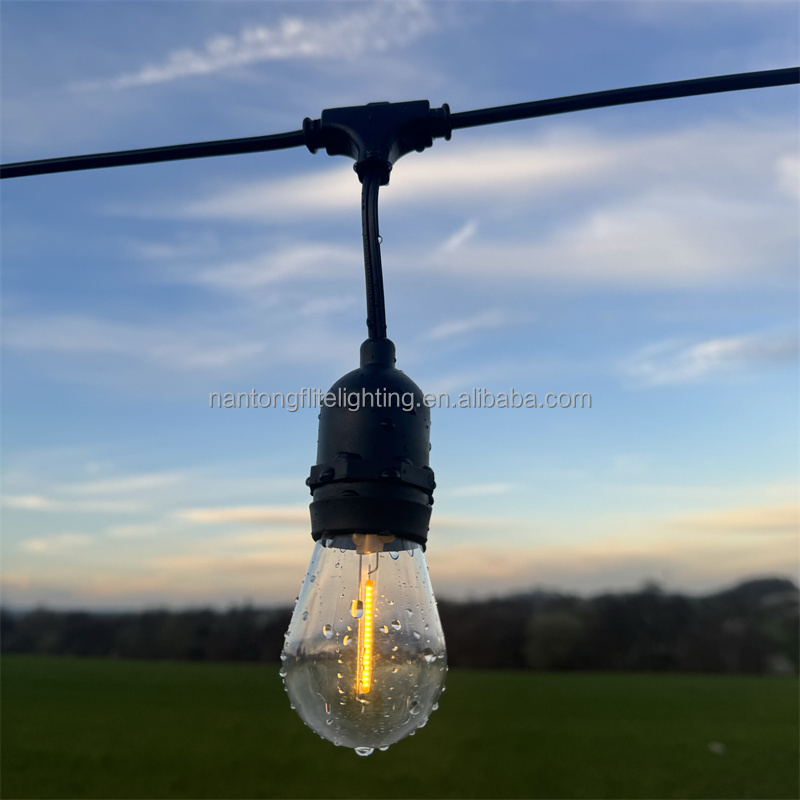 Hanging Dimmable S14 Vintage Edison Bulbs 48ft Commercial garden Party Patio Light Waterproof IP65 LED Outdoor String