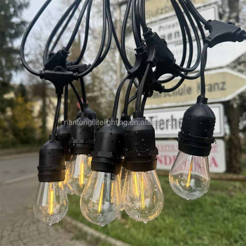 24 Ft 48 Ft Commercial construction Outdoor led Lighting S14 1W edison filament bulb IP 65 waterproof string lights