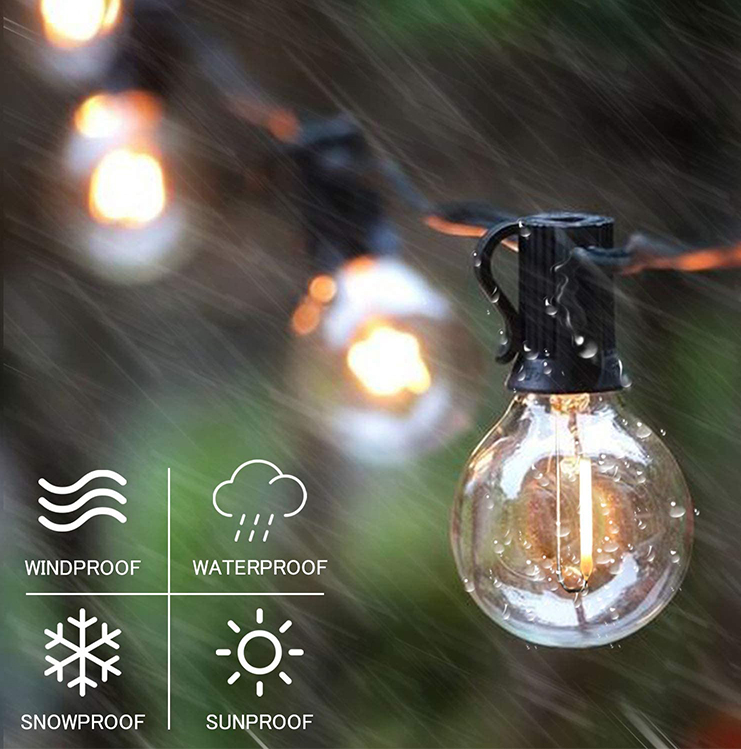 25FT 50FT 100FT String Light Solar G40 LED Outdoor String Lights Outside Shatterproof Bulbs Decoration String Lights