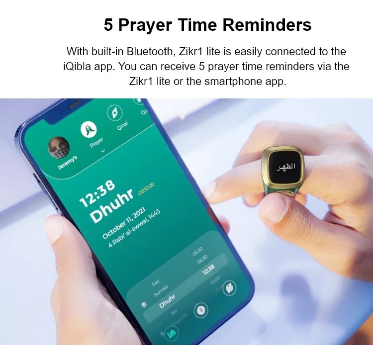 Muslim ZIKR Ring Smart Tasbih Ring IQIBLA Smart Tasbeeh Counter Intelligent Tasbih Prayer Time Reminder Electronic Smart Ring