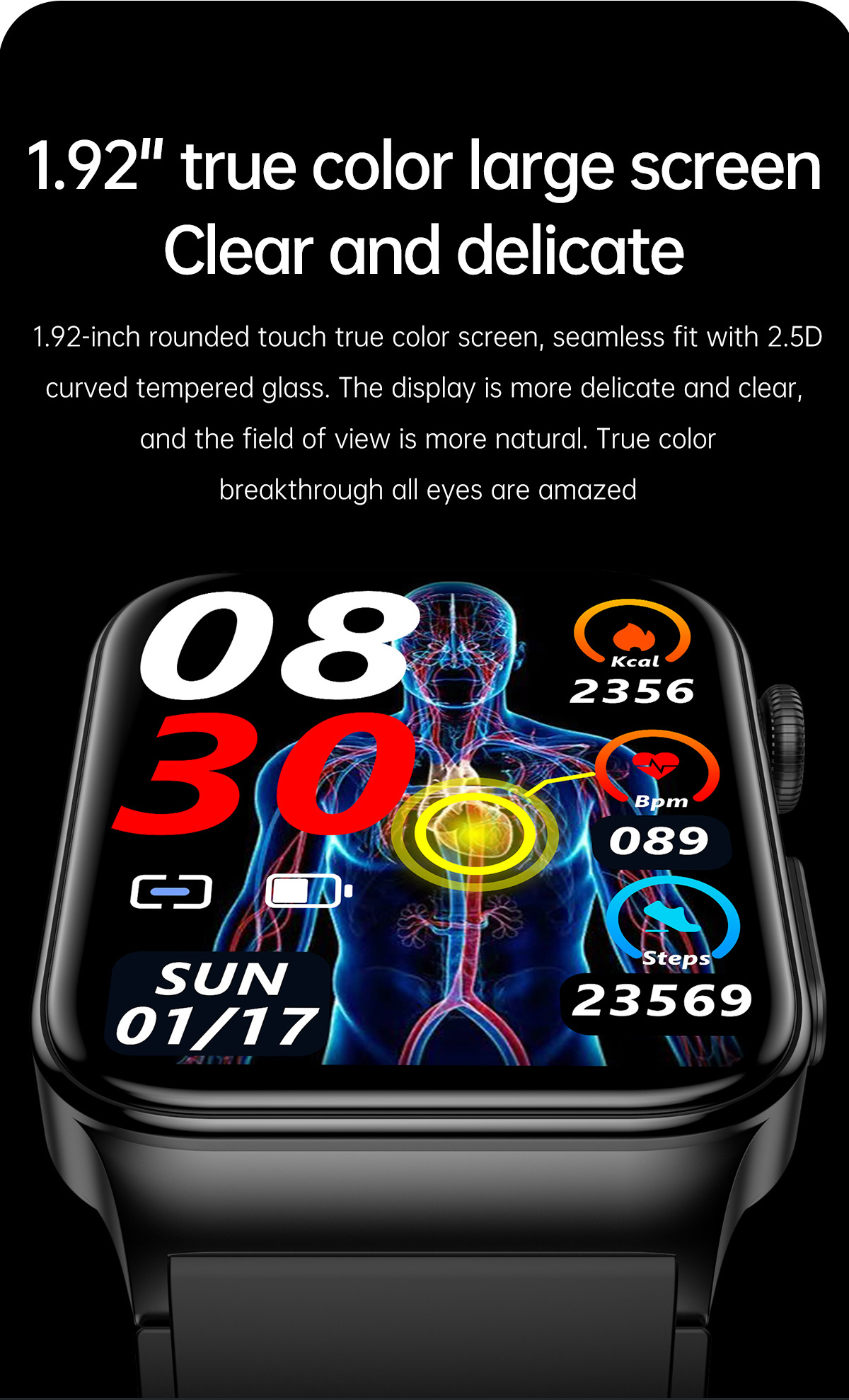 1.83 inch 240*284 Resolution ECG PPG Blood Glucose Smart Watch E500 Intelligent SPO2 Monitoring Body Temperature for Men Women