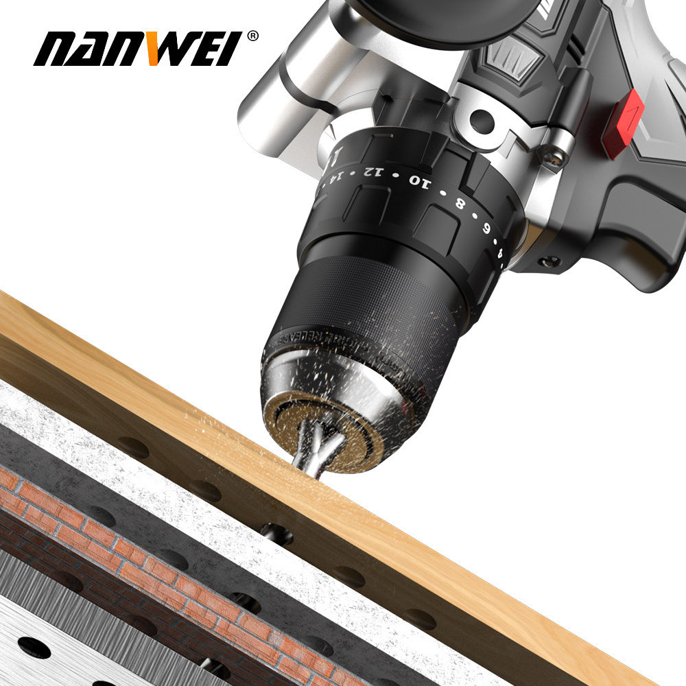 NANWEI 21V Industrial Grade Impact Electric Power Tools Lithium Battery Cordless Drills Brushless Motor Durable