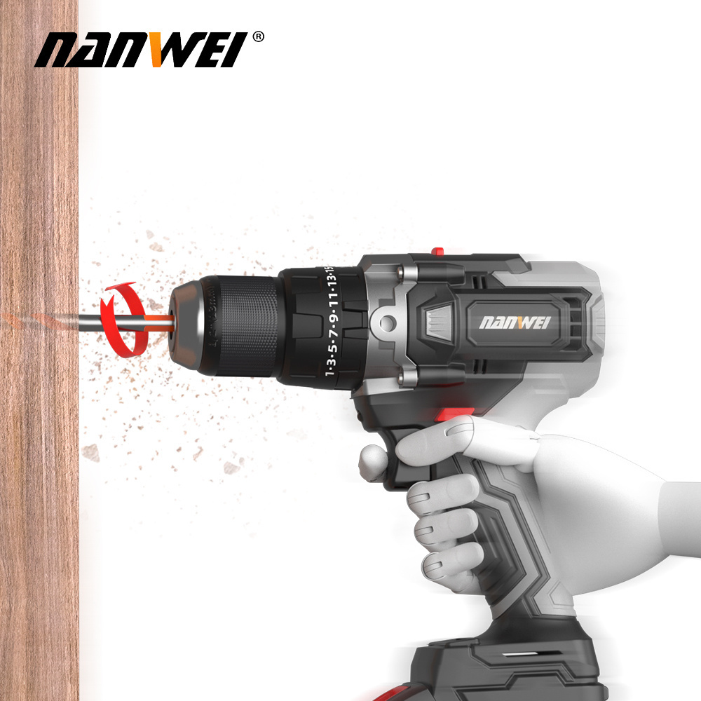 NANWEI 21V Industrial Grade Impact Electric Power Tools Lithium Battery Cordless Drills Brushless Motor Durable