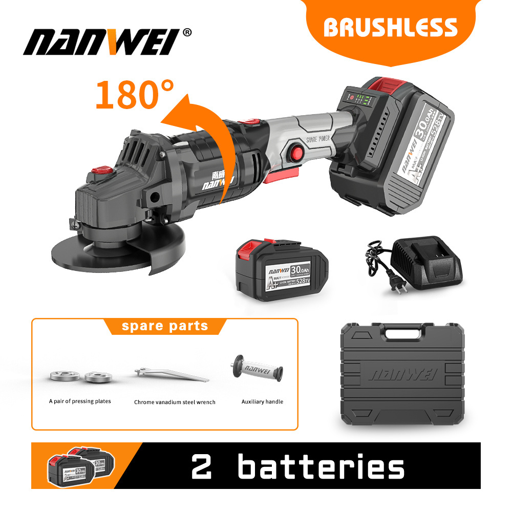 NANWEI Cordless Angle Grinder 21V Lithium-Ion Battery Machine Cutting Electric Angle Grinder Power Tool 100/125mm