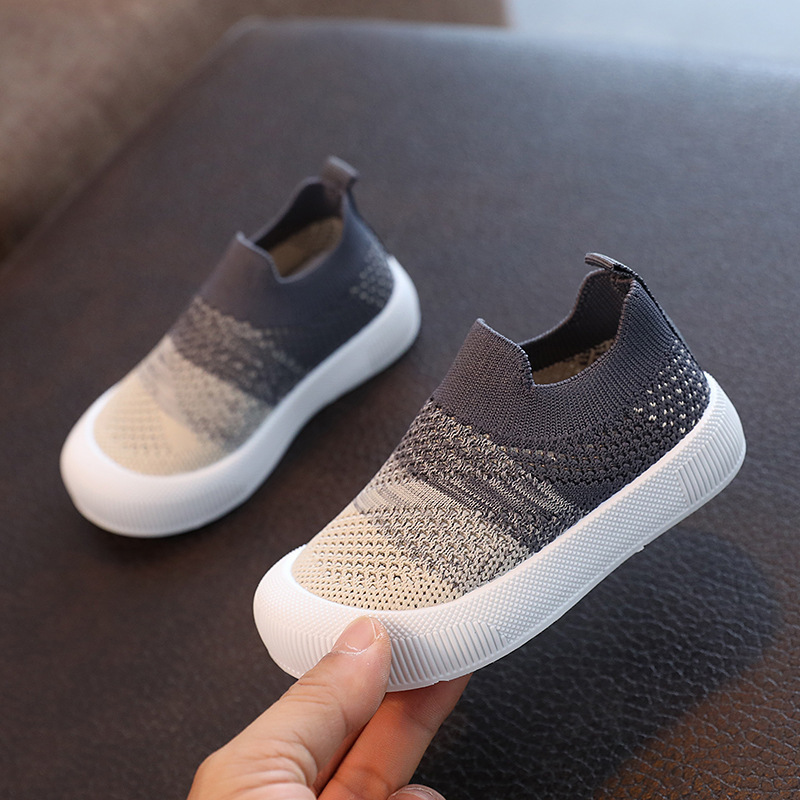 New Arrival Factory Fashion Rubber Soles Kids Shoes Solid Color Socks Cotton Warm Non-slip Woven Baby Boy Flying Woven Shoes