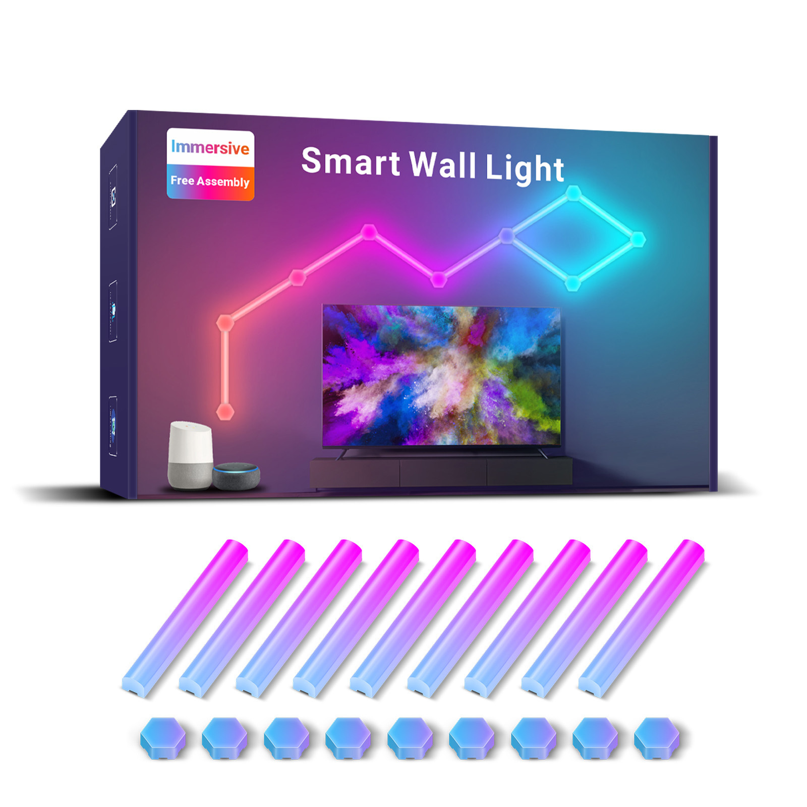 High Quality 9pcs Smart APP Control Diy Design Various Functions Rgbic Diy Smart Dream Color Led Light Bar Glide Wall Light