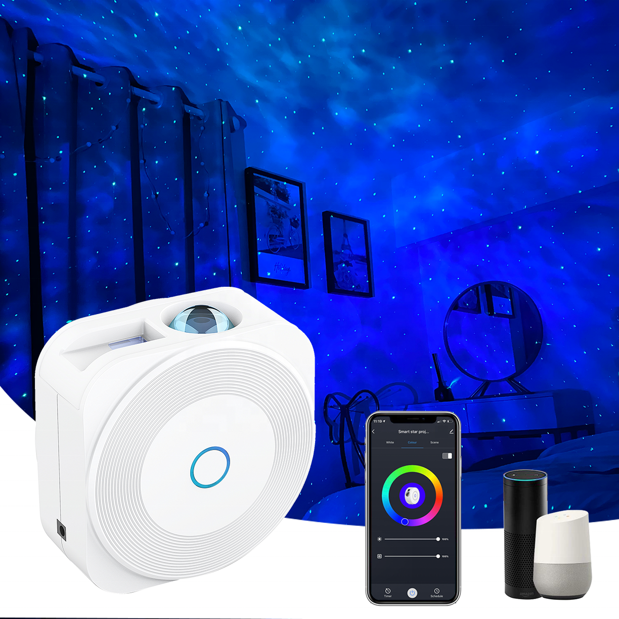 Personal Home Theater Night Light LED Laser Projector Lamp Projection MIC Inside Smart Galaxy Projector