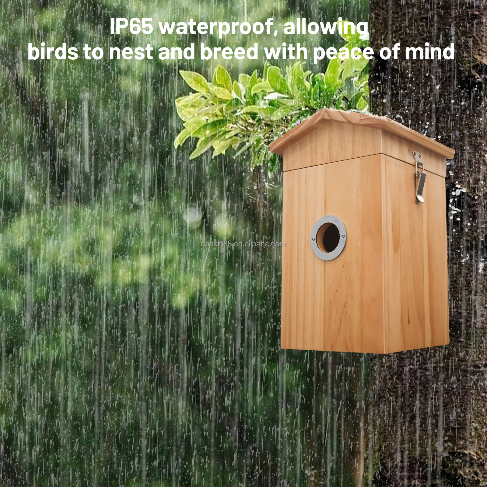 Smart AI Wood Bird Nest  with camera   solar panel waterproof bird house gift for loved ones outdoor pet wood nest