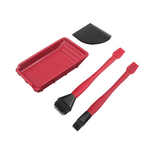 4pcs Soft Silicone Woodworking Glue Tools Kit Wide Brush Narrow Brush Thin Blade Shovel Flat Scraper Glue Tray Wood Gluing