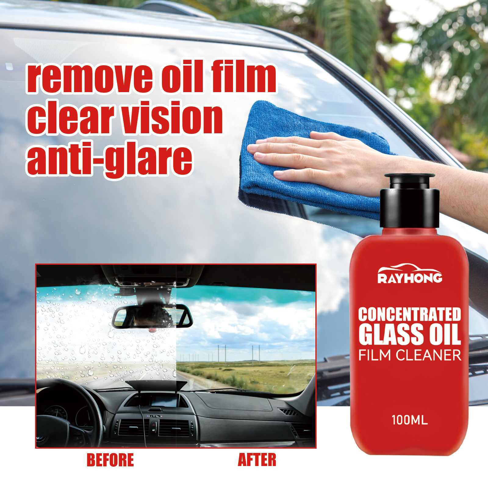 Wholesale Rayhong concentrated glass oil film cleaner degreasing rainproof car windshield defogging cleaner