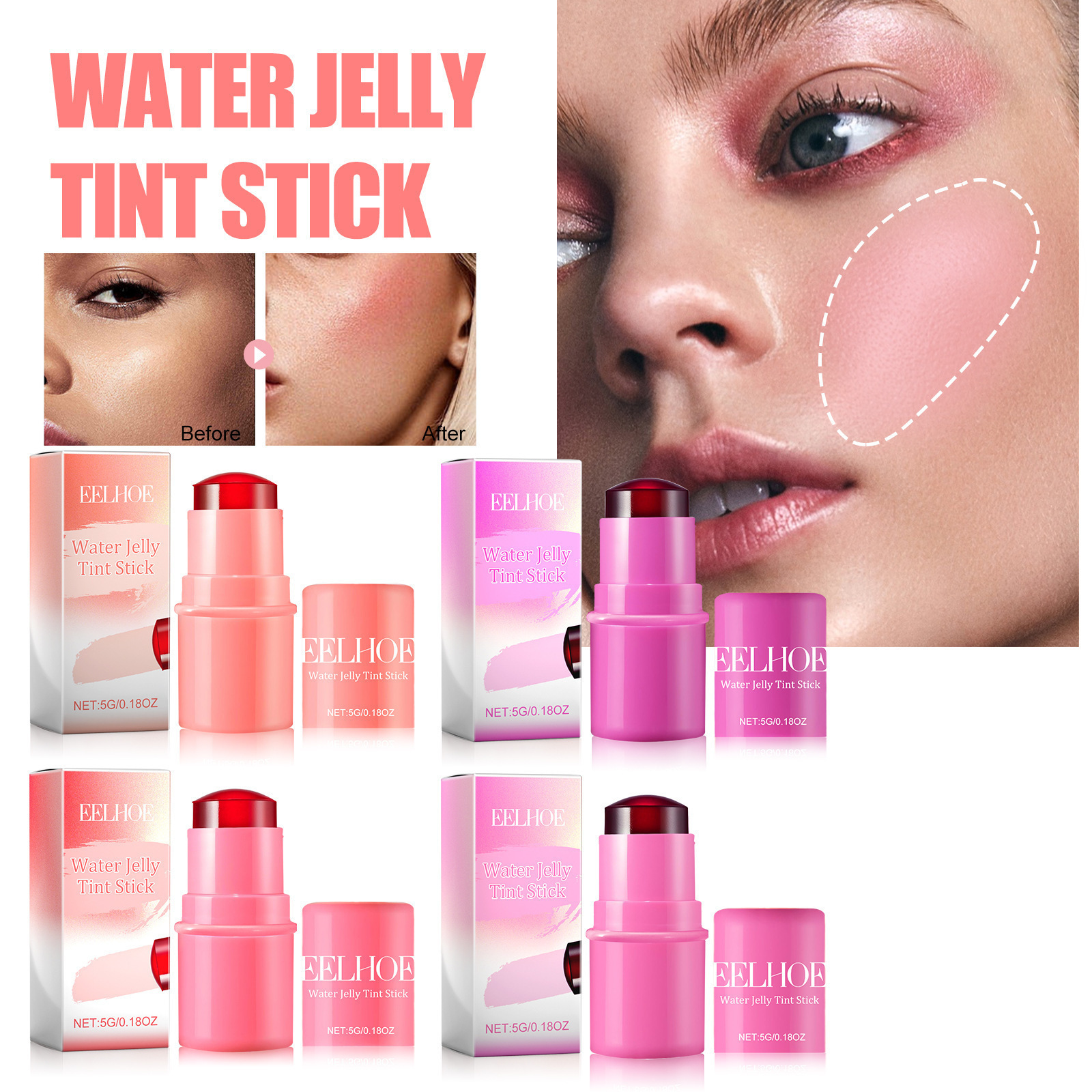 Private Label EELHOE Multi-use Flower Fragrance Vegan Moisturizing Eyeshadow Stick Jelly Lip Balm Cheek Tint Blush Blusher Stick