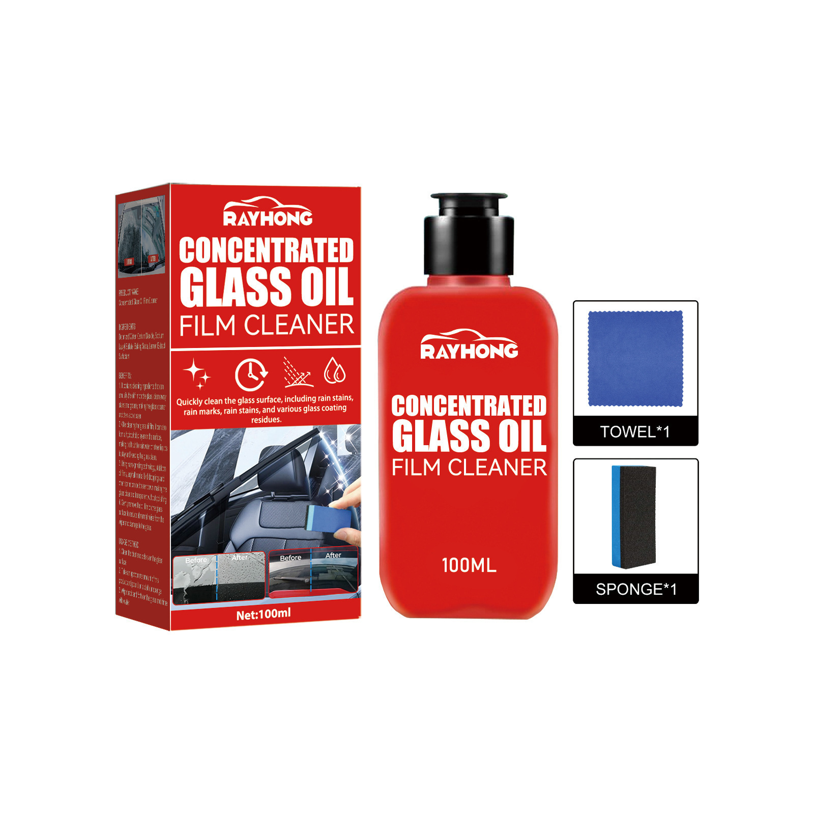 Wholesale Rayhong concentrated glass oil film cleaner degreasing rainproof car windshield defogging cleaner