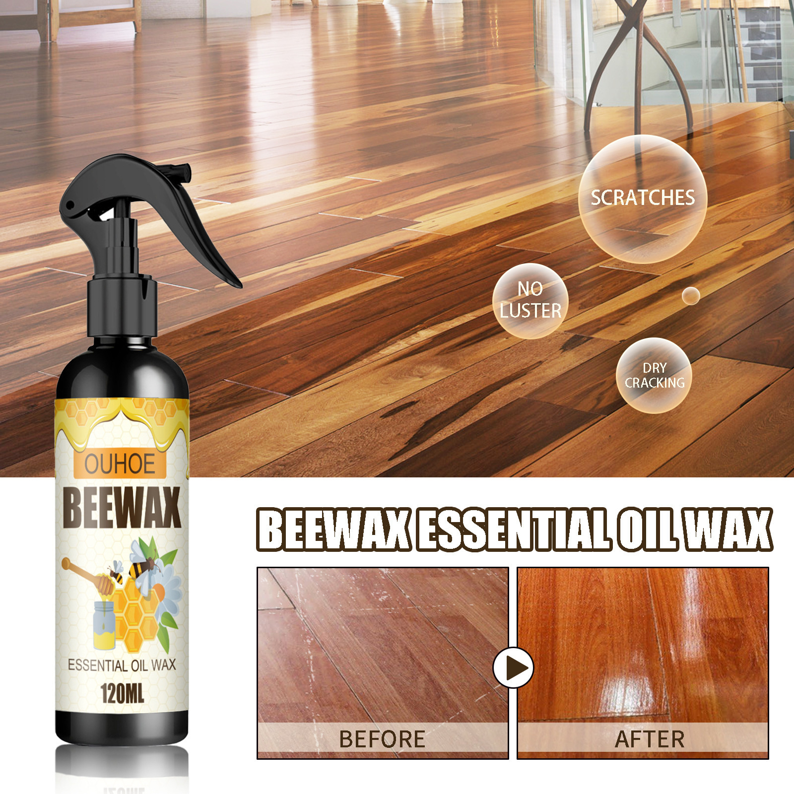 Popular OUHOE natural beewaxs essential oil wax furniture floor wood care polishing waterproof anti scratch refurbishment wax