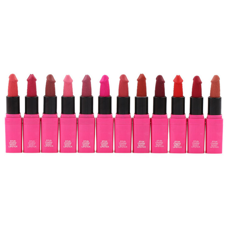 Hot Sale 12 Colors Makeup Lipstick Penis Shape Mushroom Long Lasting Moisture Cosmetic Red Lip Matte Lipstick