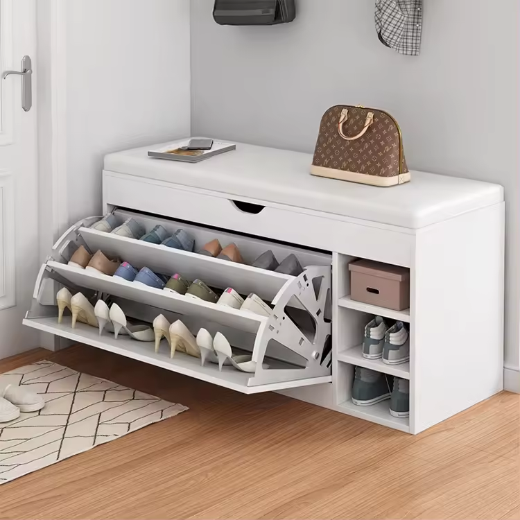 modern wooden Quality assurance shoe rack storage cabinet tipping 3 tier shoe storage bench with storage