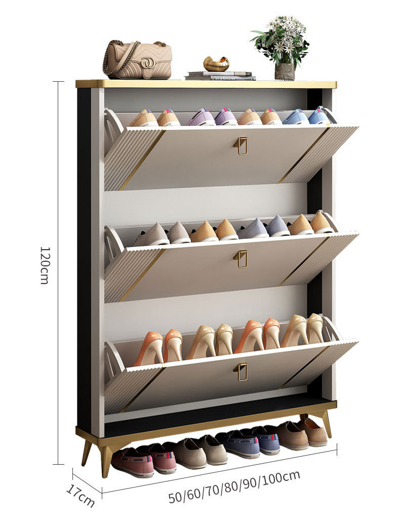 Living room furniture shoe rack cabinet with 3 Flip-Drawers for High Heels