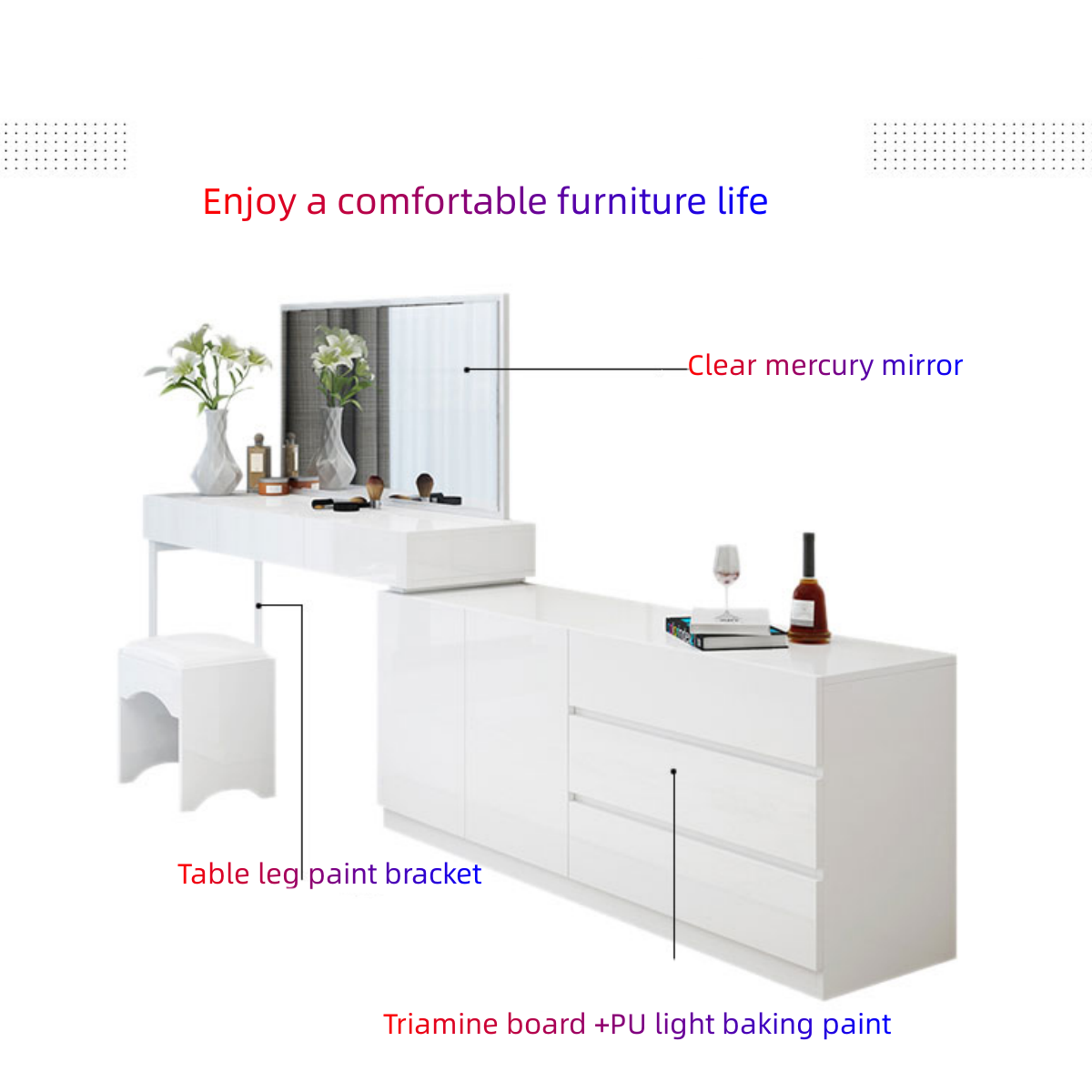 Hot products Modern Trendy Dressing Table Toy Dresser Set Toilet Tables Makeup White Vanity With Mirror And Chair