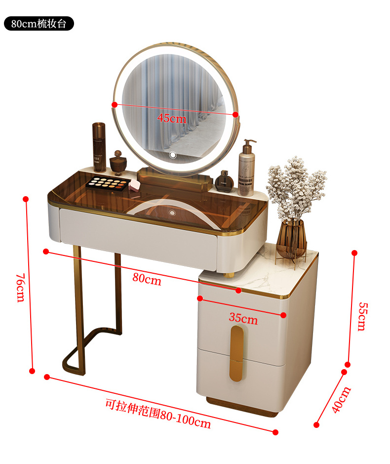 Nordic dressing table with mirror and stool for bedroom Dressing table with 3 light effect LED mirrors Golden Iron Dresser