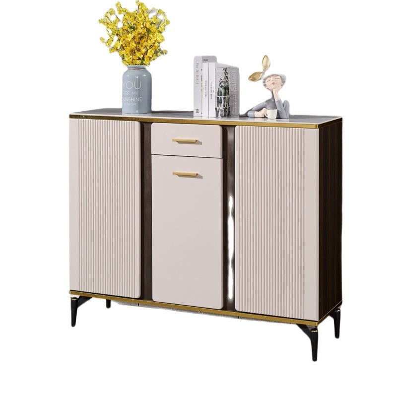 wooden shoe rack design rotating shoes rack cabinet with gold line in Cambodia