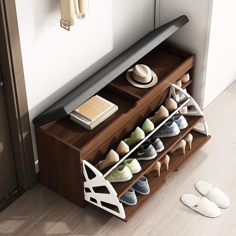 wooden entryway 3 tier shoe storage bench stool shoe rack bench cabinet storage organizer  with seat