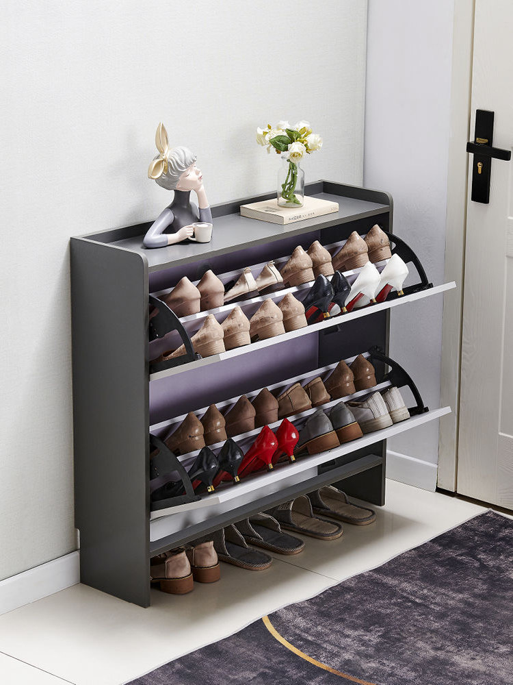 european style wooden slim  modern style shoe rake storage cabinet flip shoe rack cabinet with door bedroom