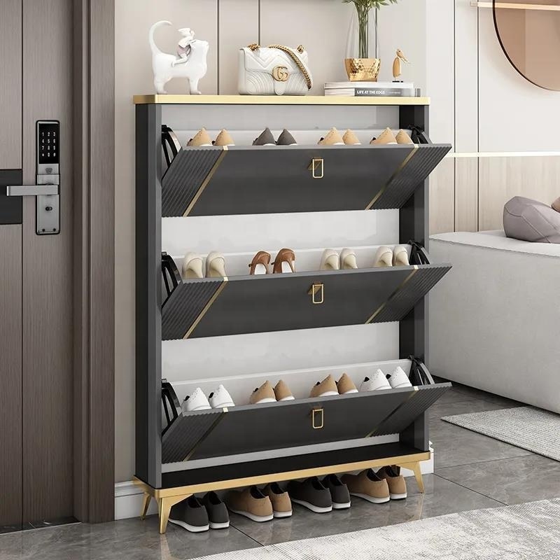 Nan-yang factory supply wooden shoe rack design shoe rack cabinet with 3 Flip-Drawers Shoe Organizer