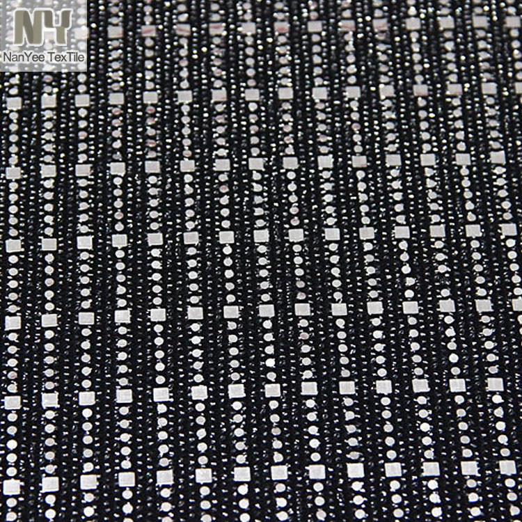 Nanyee Textile Fashion Mirror Silver Glued Square Sequin Fabric On Glitter Jersey