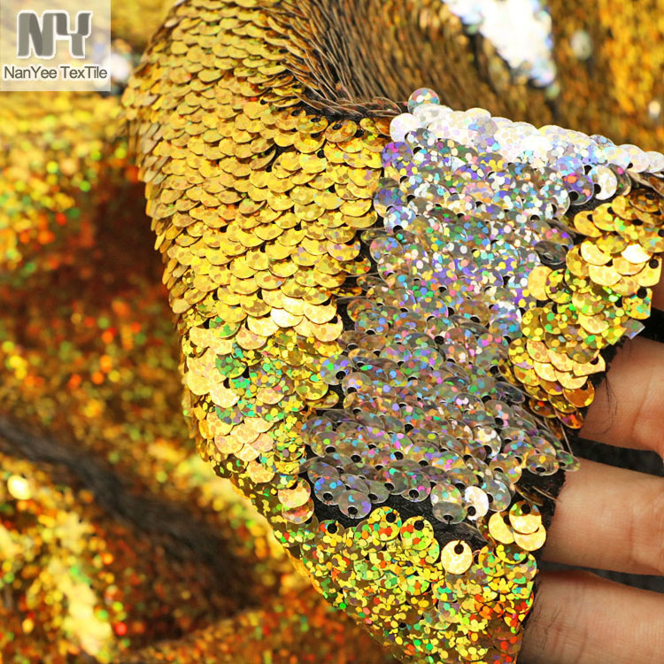 Nanyee Textile Double-Face Gold Holographic Silver Hologram Sequin Fabric