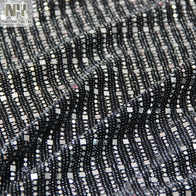 Nanyee Textile Fashion Mirror Silver Glued Square Sequin Fabric On Glitter Jersey