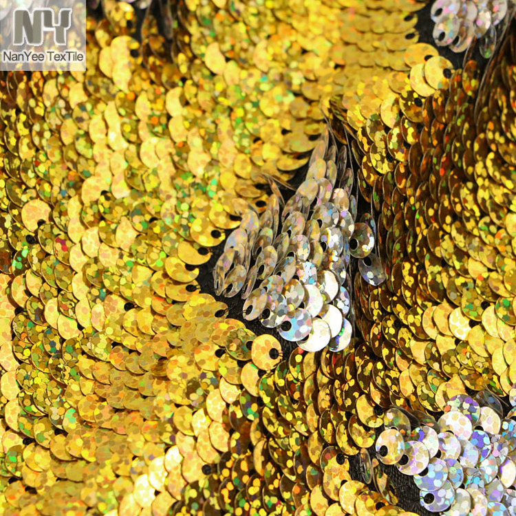 Nanyee Textile Double-Face Gold Holographic Silver Hologram Sequin Fabric