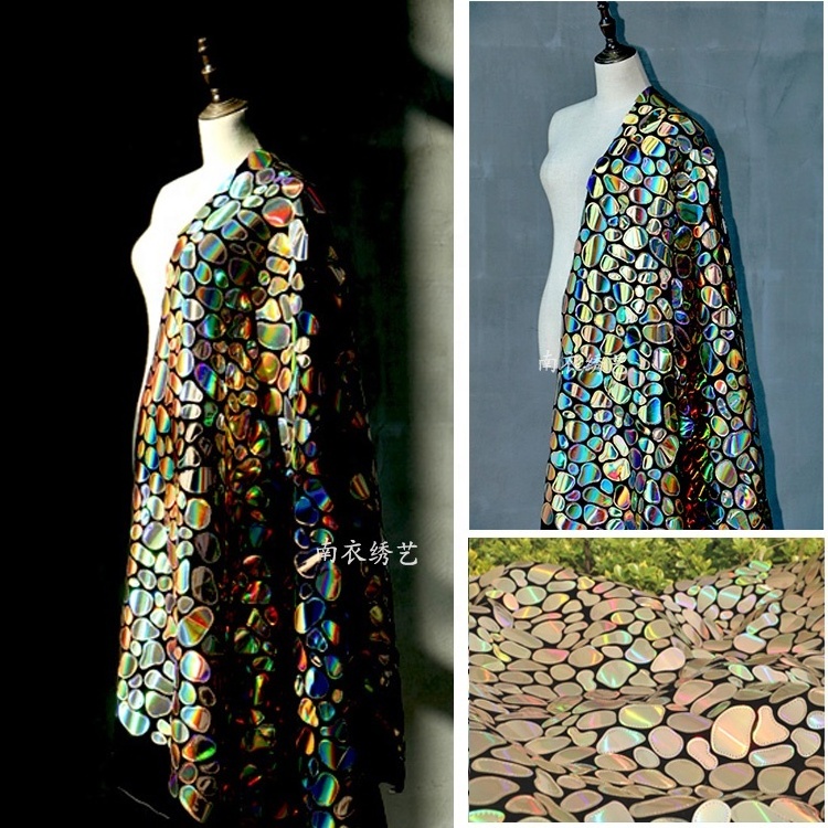 Wholesale Iridescent Extra Large Geometric Sequin Laser Cut Embroidery Fabric On Velvet