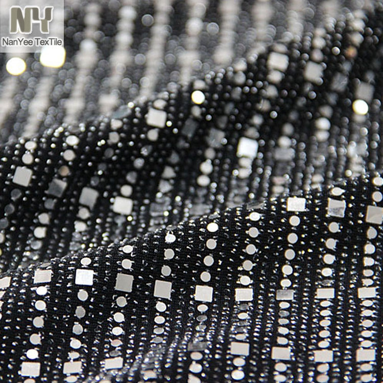 Nanyee Textile Fashion Mirror Silver Glued Square Sequin Fabric On Glitter Jersey