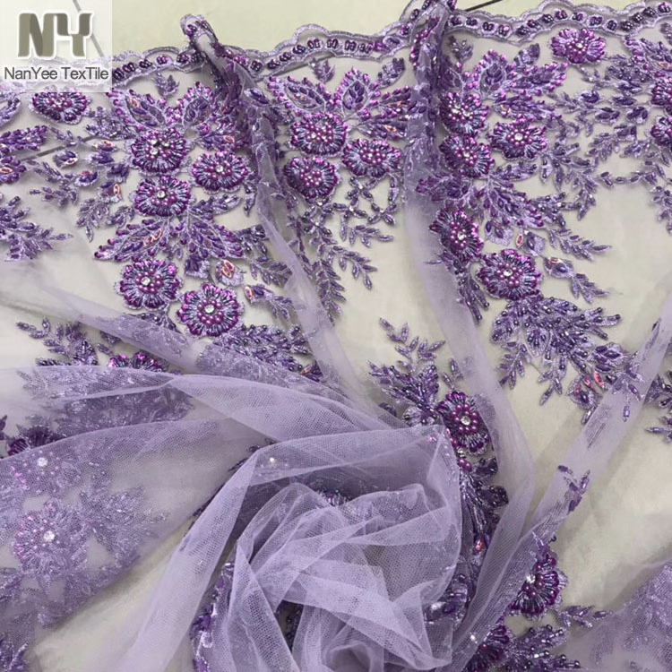 Nanyee Textile Wedding Dress Fancy Beaded Lace Fabric