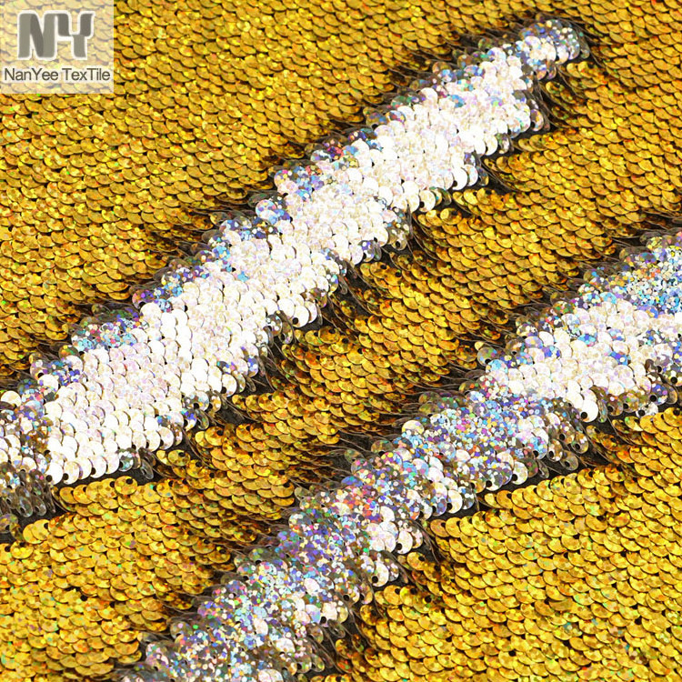 Nanyee Textile Double-Face Gold Holographic Silver Hologram Sequin Fabric