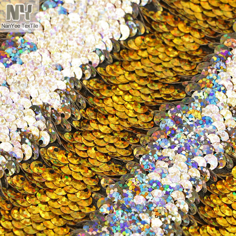 Nanyee Textile Double-Face Gold Holographic Silver Hologram Sequin Fabric