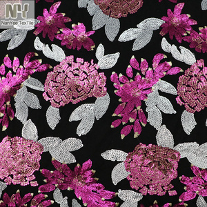 Nanyee Textile Beautiful Plum Floral Sequin Mesh Embroidery Fancy Dress Fabric