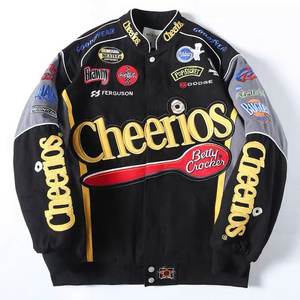 Wholesale oem cotton  motorcycle jacket custom embroidery logo patch all over vintage nascar race jacket men