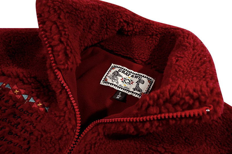 Customize logo embroidered high quality thick mens polar fleece jacket red winter sherpa fleece jacket