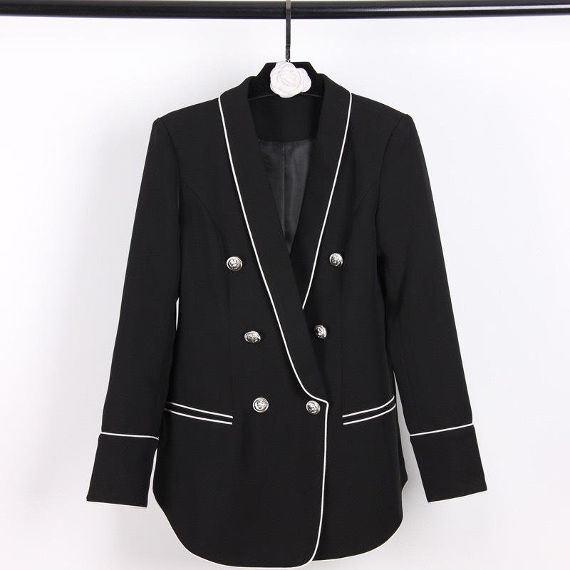 Custom black double breasted buttons official trendy blazers for ladies plus size elegant blazers for women