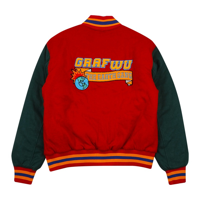 Hot sale chenille logo men baseball varsity jacket top quality corduroy fabric red embroidered design collared varsity jacket